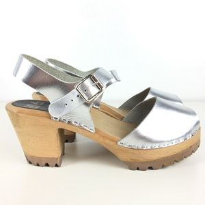 MIA Silver Wooden Heel Mules